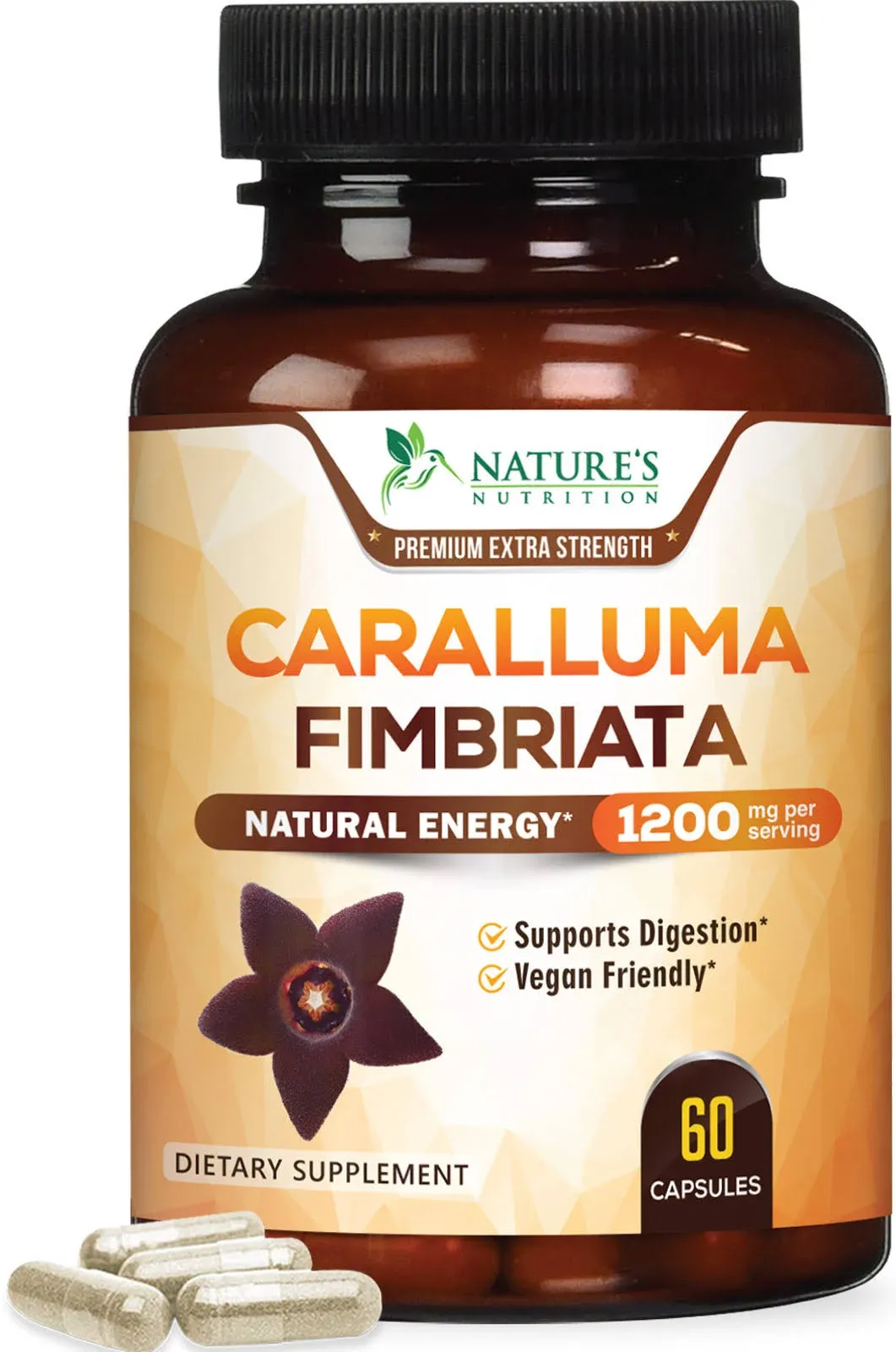 Pure Caralluma Fimbriata Extract Highly Concentrated 1200mg - Natural Caralluma Fimbriata Capsules Endurance Support, Best Vegan Supplement for Men & Women, Non-GMO - 60 Capsules