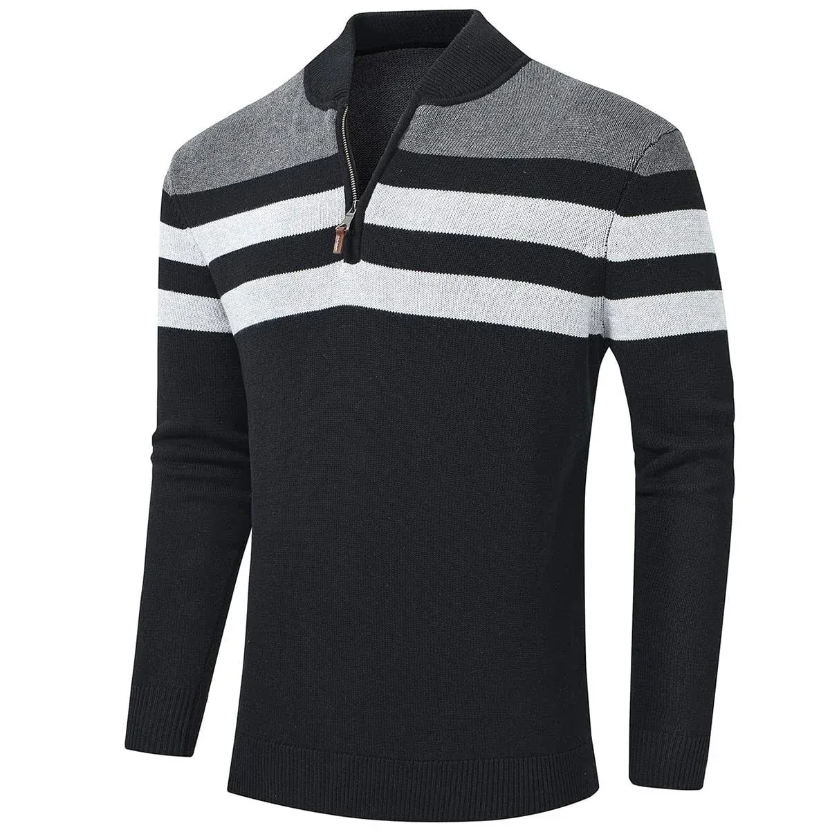 YuKaiChen Men&#039;s Sweaters 1/4 Zip Up Lightweight Casual Striped Pullover Polo Swe