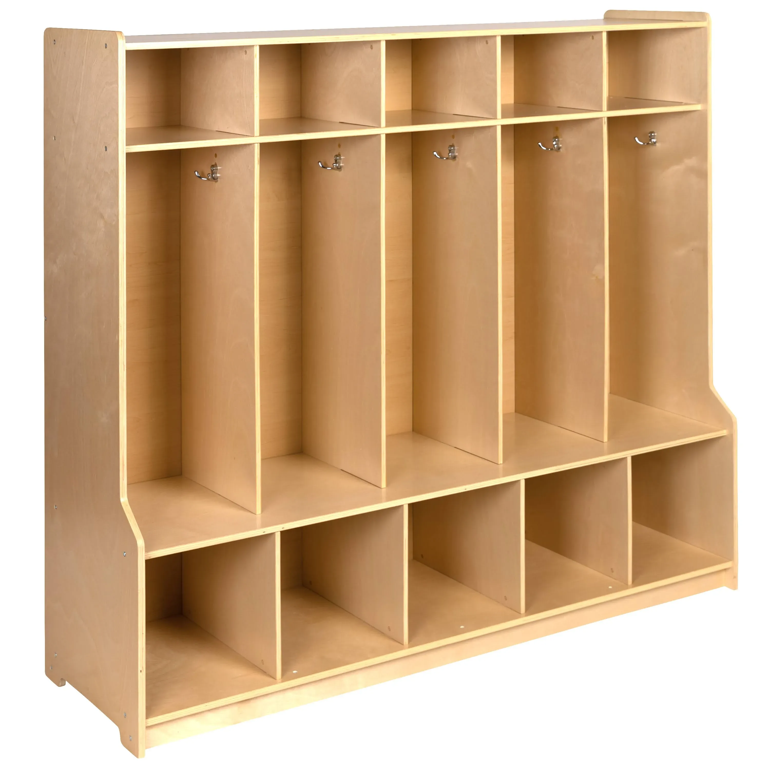 Emma + Oliver Wood 5 Section School Coat Locker with Bench, Cubbies and Storage Organizer Hook