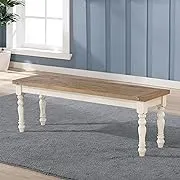 Roundhill Furniture Prato Two-Tone Distressed Oak Wood Dining Bench, Antique White