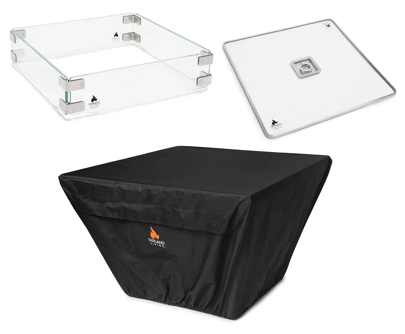 Outland Fire Table 3 Piece Square Accessory Set of Tempered Glass Lid Insert, Te