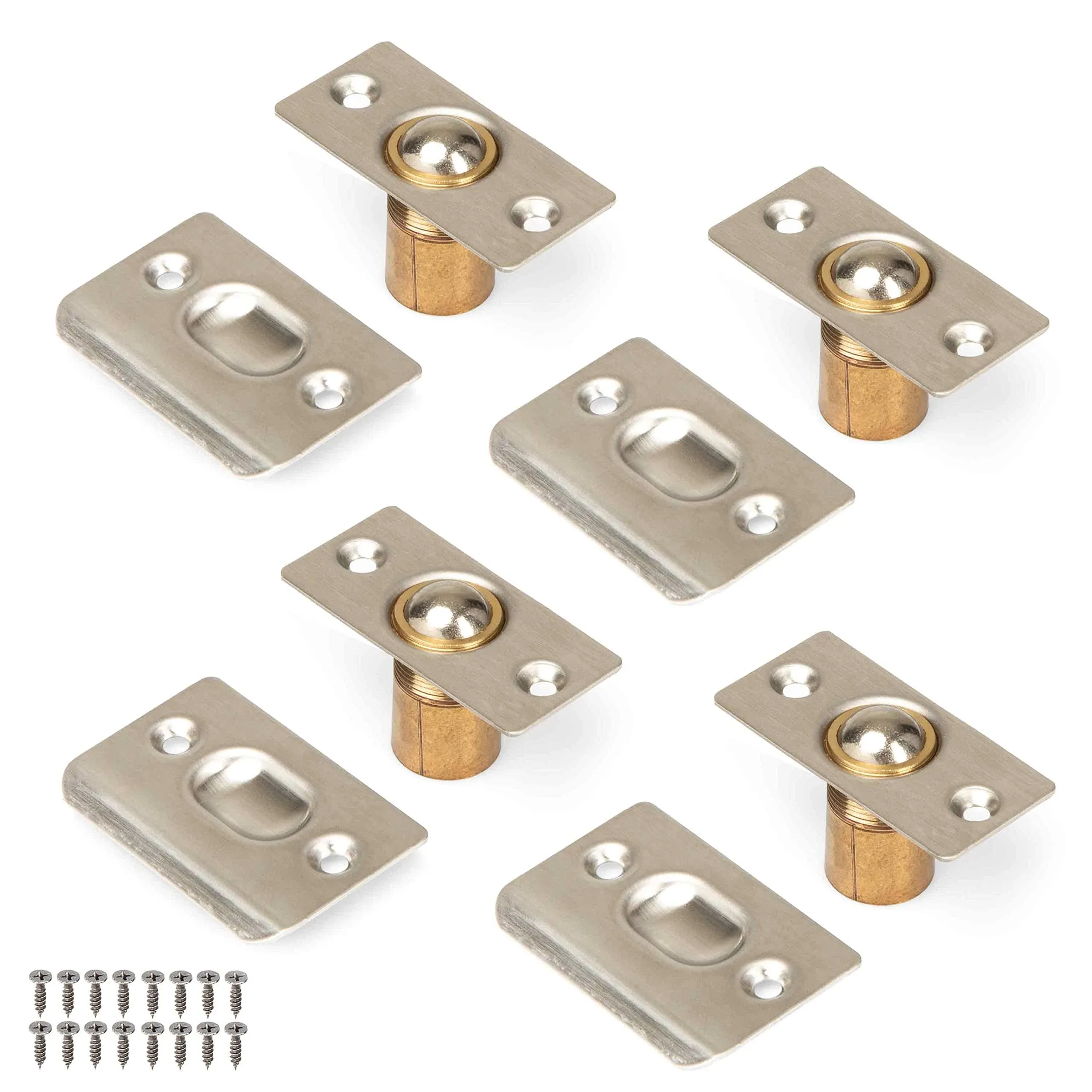 Ilyapa French Door Ball Catch - 4 Pack Satin Nickel Closet Door Adjustable Screw