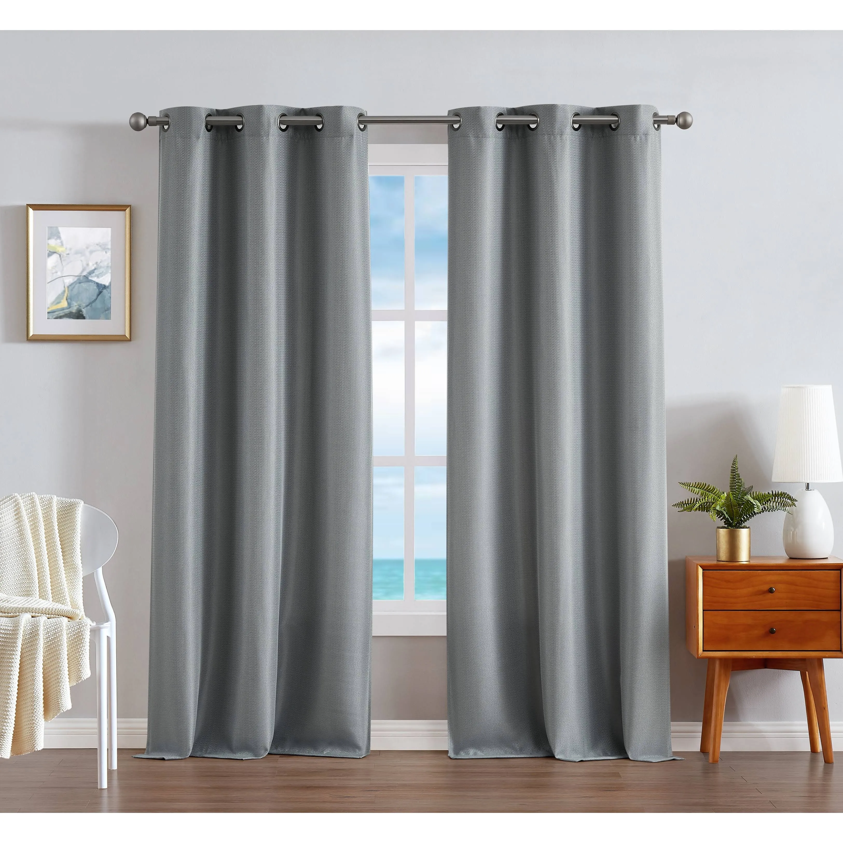 Milton Thermal Woven Room Darkening Grommet Window Curtain Panel Set, 38" X 96" In Gray