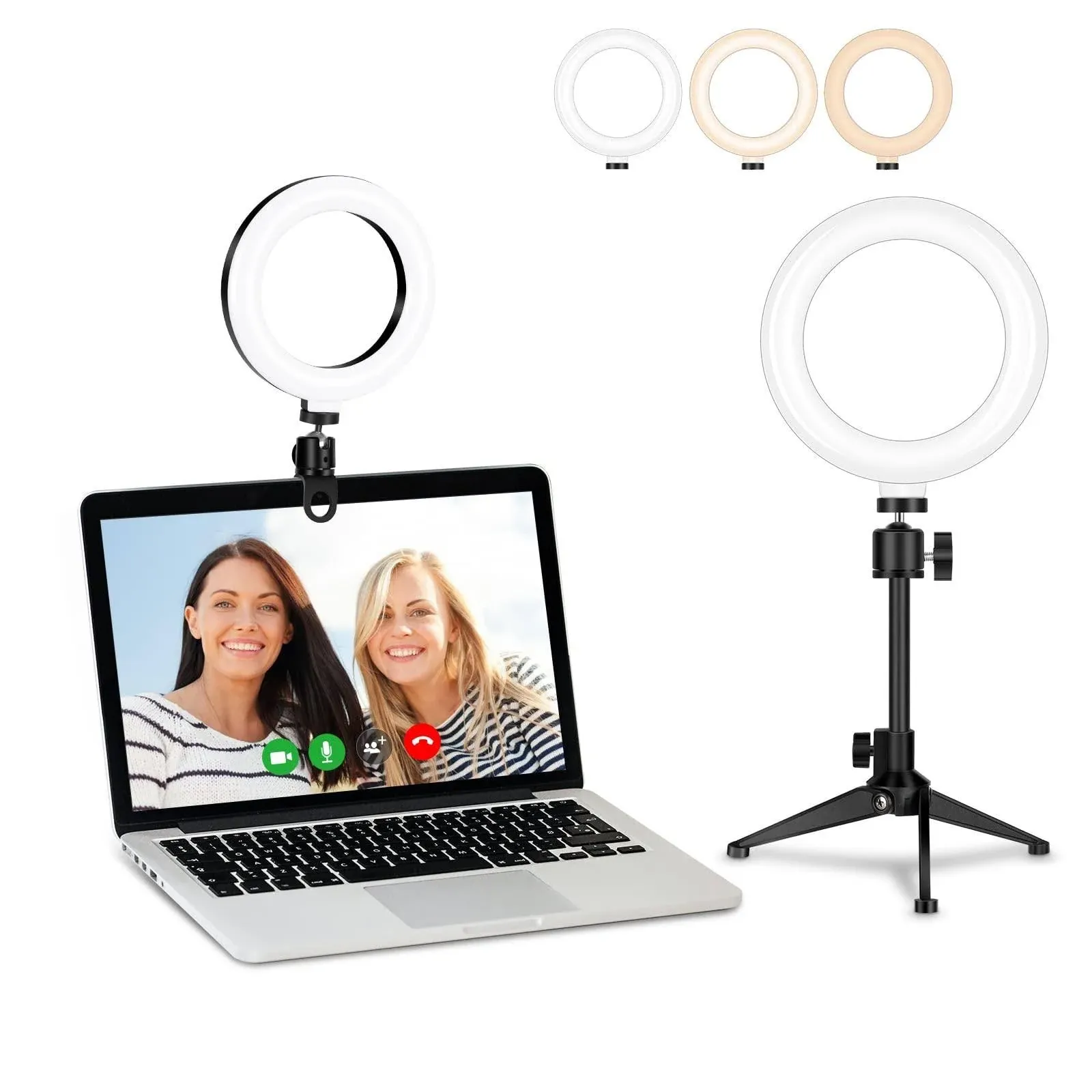 Desk Ring Light for Zoom Meetings - Video Conference Lighting Kit for Laptop Computer, 6 Clip On Table LED Light Lamp with Tripod Stand for Video Rec