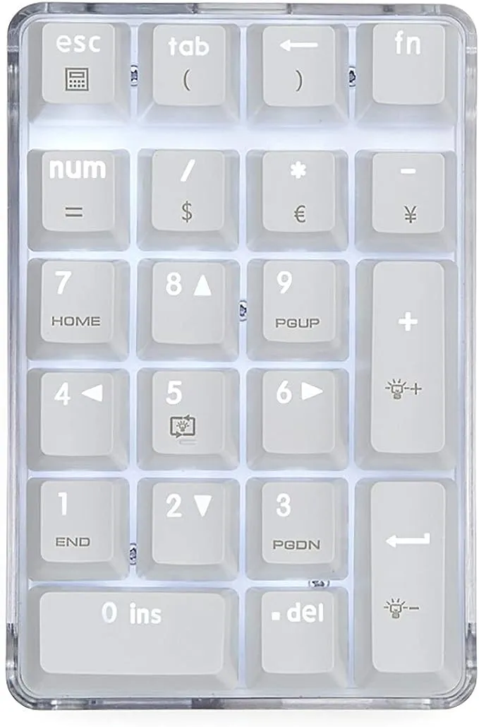 Qisan Mechanical Numeric Keypad GATERON Red Switch Wired Crystal Case White Backlit Gaming Keypad 21 Keys Mini Numpad Portable Mechanical Numpad Extended | Laptop Accessories | keypad for Computer