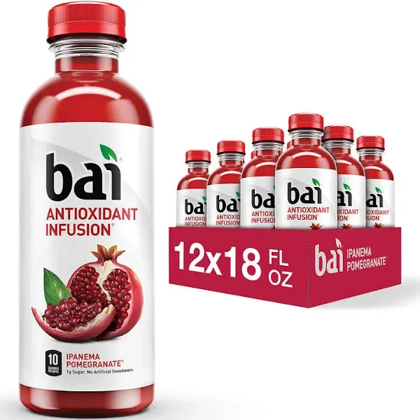 Bai Flavored Water, Ipanema Pomegranate, Antioxidant Infused Drinks, 18 Fluid ...