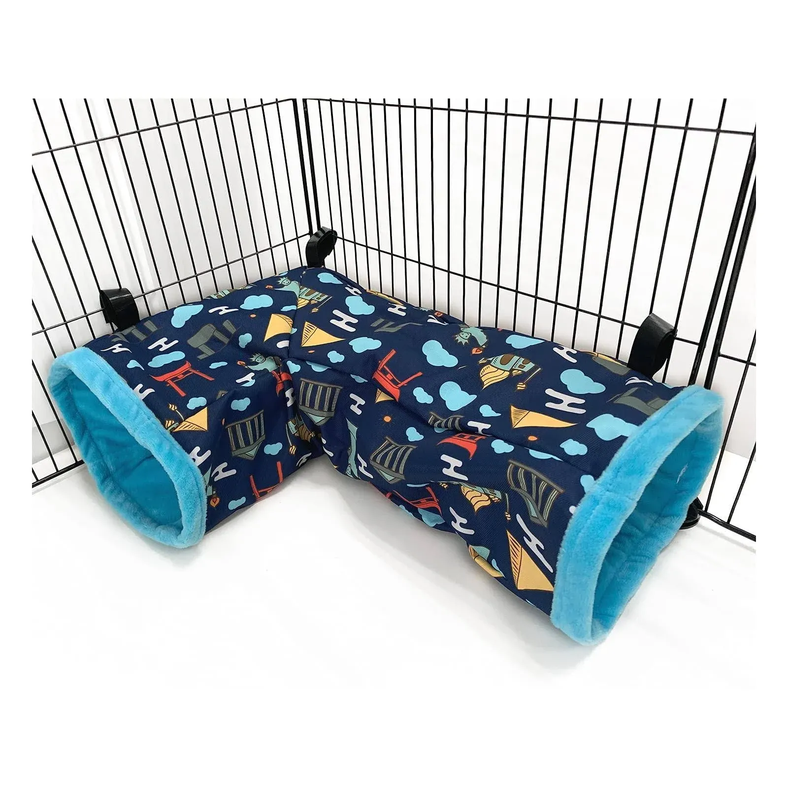 Ferret Cage Accessories Tunnel Tube Corner Hide Fleece Hideaway Bed Hammock Bed for Guinea Pig (Blue)