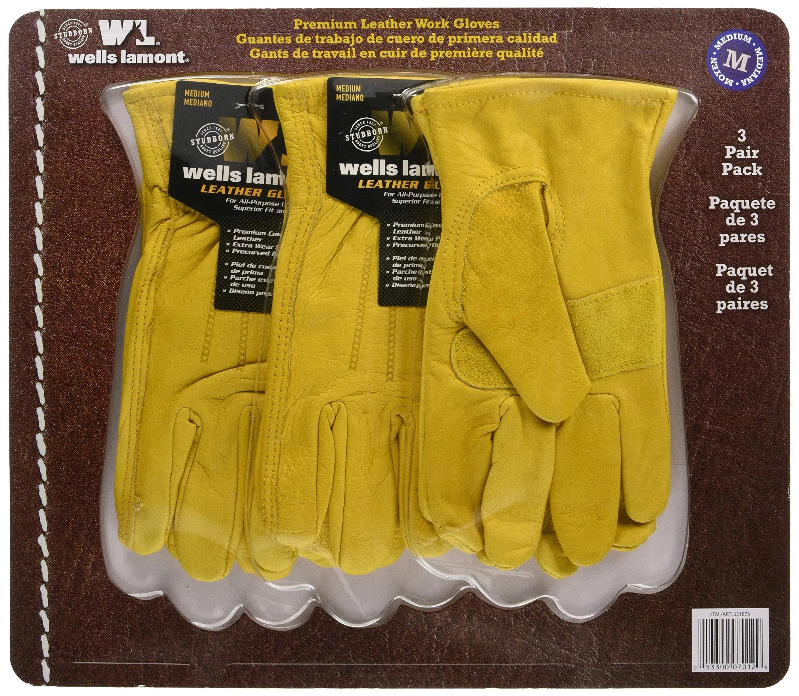 Wells Lamont Premium Leather Work Gloves 3 Pairs Medium Cowhide Multi-purpose