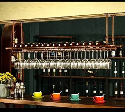 WGX Wine Bar Wall Rack 60&#039;&#039;,Hanging Glass Rack&amp;Hanging Bottle Holder... 