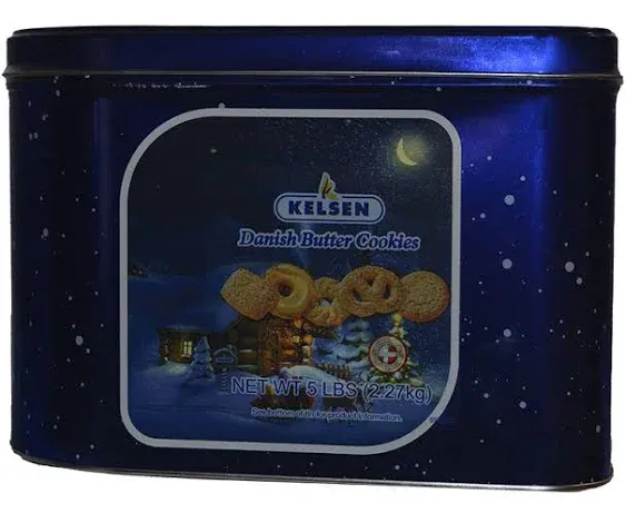 Kelsen Danish Butter Cookies in Decorative Holiday Tin, 80 Ounce (300 Cookies)