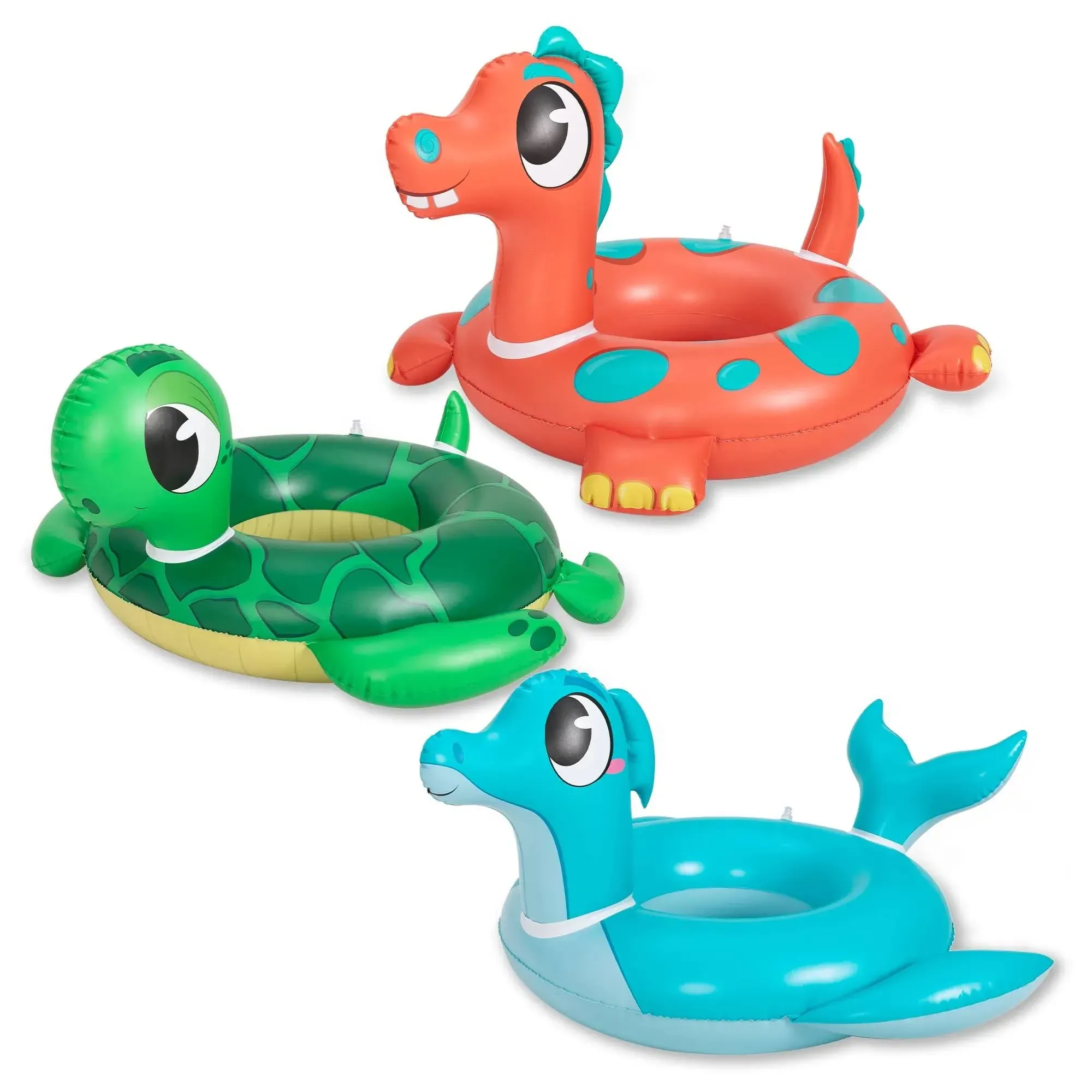 JOYIN 32&#034; 3 Pack Inflatable Pool Tubes Pool Floats, Dinosaur &amp; Sea Turtle &amp; Dol