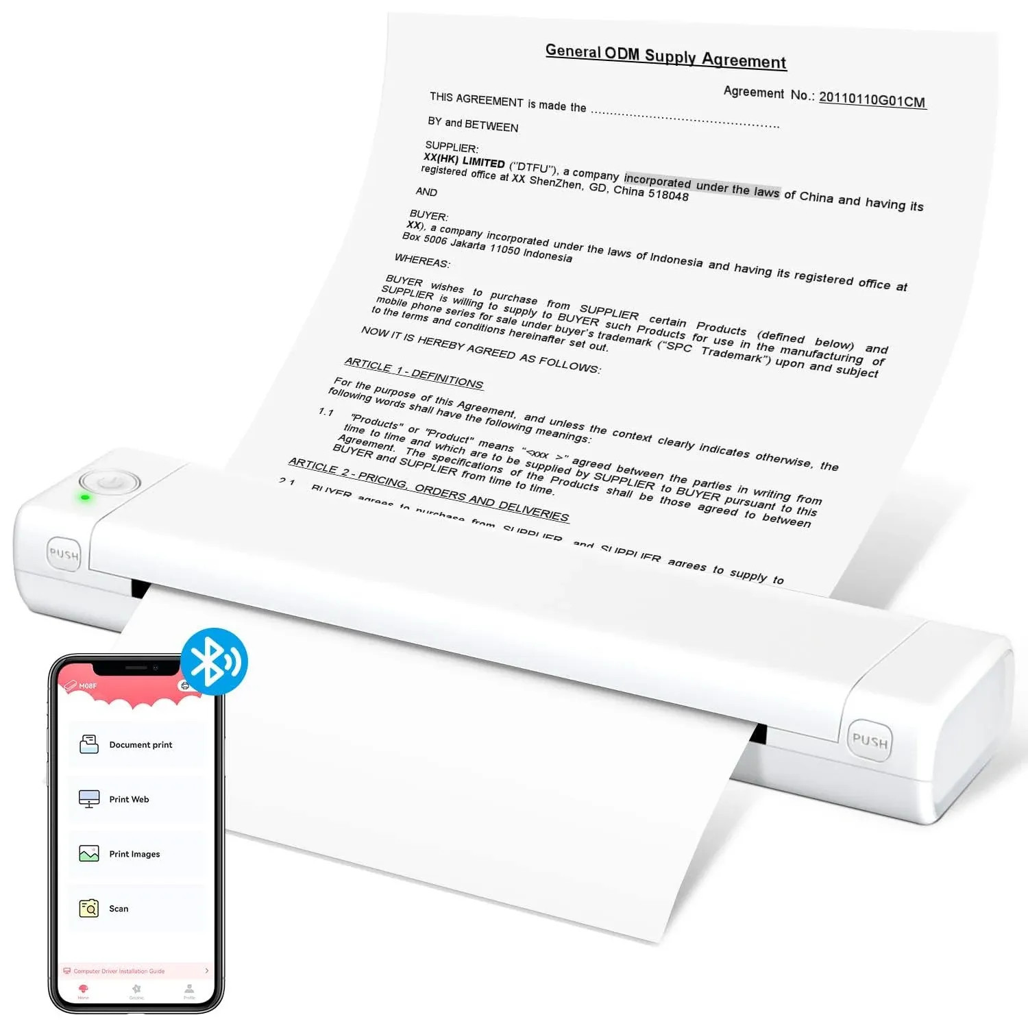 Odaro M08F Portable Wireless Letter Printer for Travel, Bluetooth Thermal Inkless Small Printer, Support 8.5" X 11" Letter Size Thermal Paper, Work with Laptop Phone and Pad - White