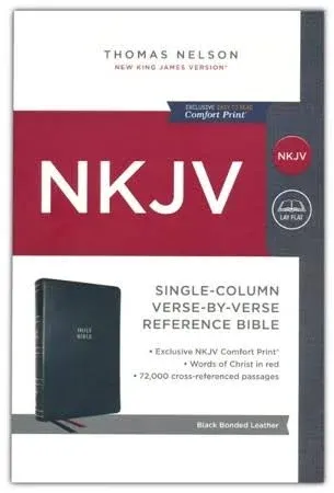 NKJV, Single-Column Reference Bible, Verse-by-verse, Black Bonded Leather, Red Letter, Comfort Print