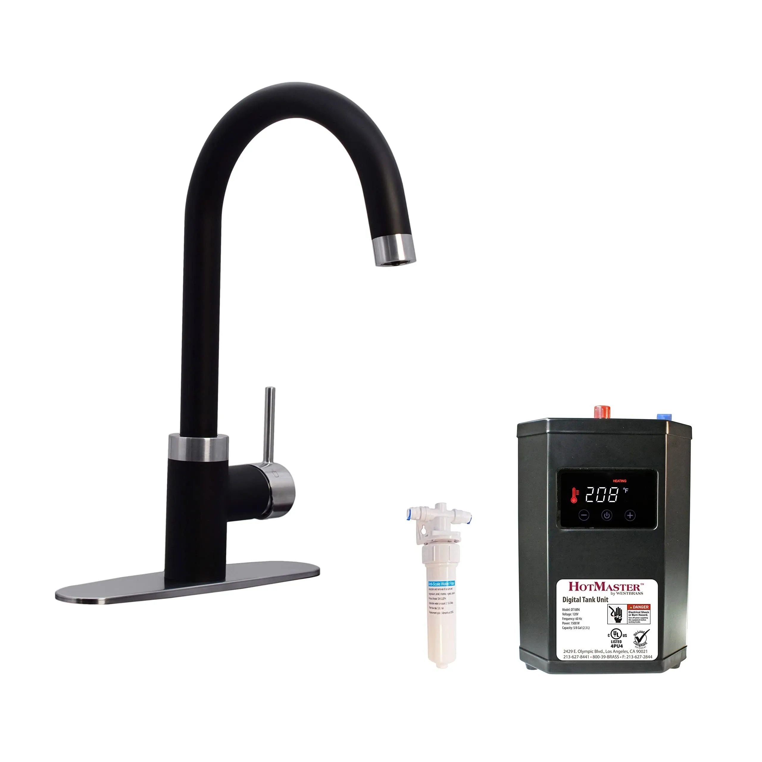 Westbrass HotMaster 3-in-1 Kitchen Faucet with DigitHot Instant Hot Tank and Single In-Line Water Filter