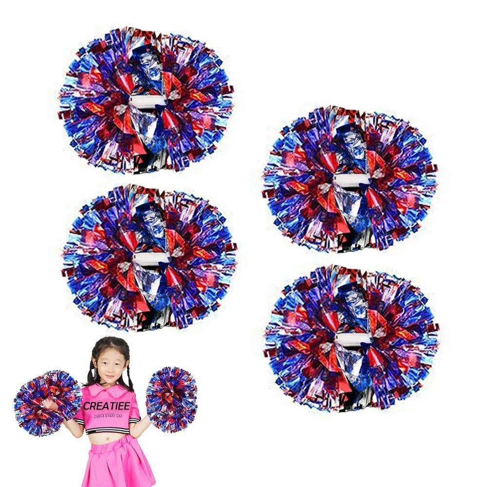 4Pcs Metallic Cheerleading Pom Poms, Creatiee 2 Pair Cheerleader Cheering Squad Pompoms for School Sports Dance Games Team Spirit Cheer