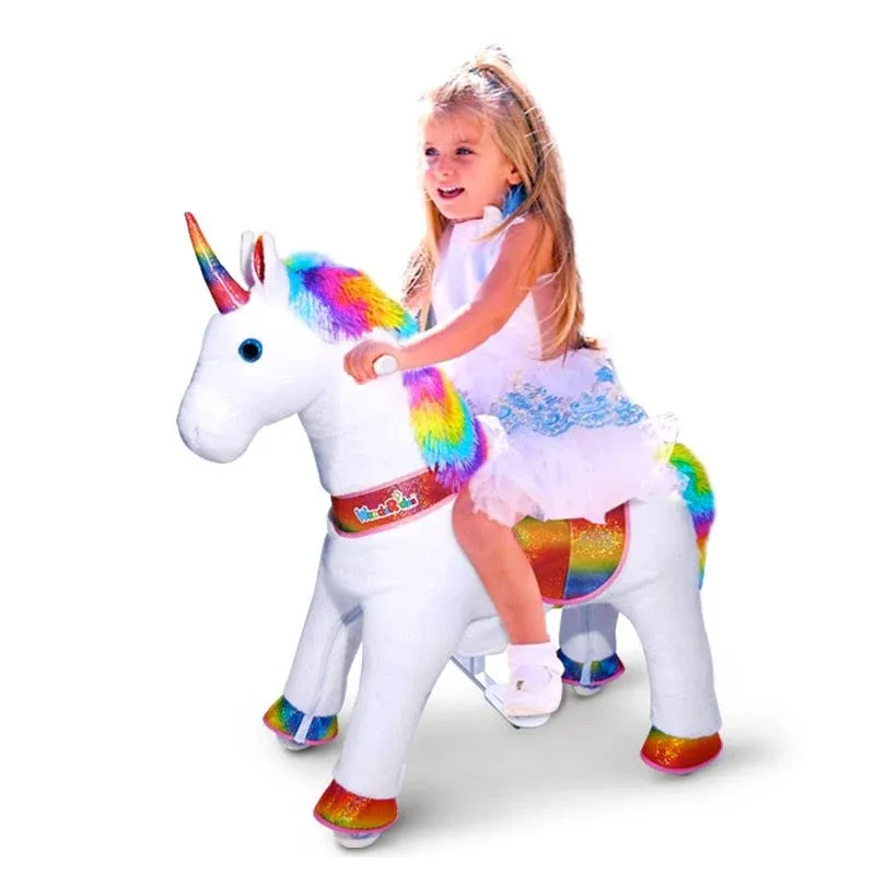 Wonderides Ride on Unicorn Plush Horse Toy for Girls Walking Animal Giddy Up Pony ...