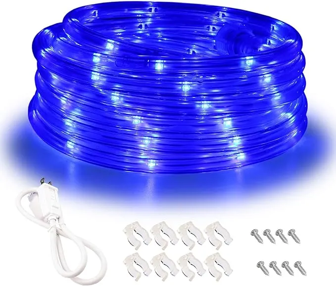 Areful Blue LED Lights, 16ft Rope Lights, Connectable and Flexible Blue Strip Lighting, High Brightness 3528 LEDs with Clear PVC Jacket, Waterproof Weatherproof for Indoor Outdoor Use