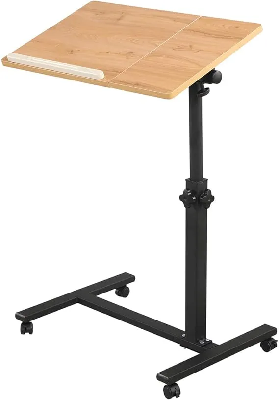 TigerDad Overbed Bedside Desk Mobile Rolling Laptop Stand Tilting Overbed Table with Wheels Height Adjustable Tray Table for Laptop Bed Sofa Side Table (Black)