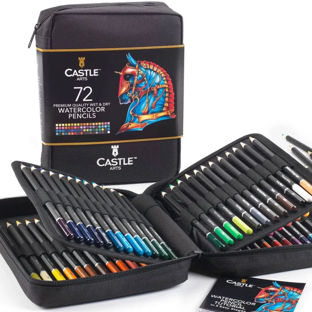 Castle Art Supplies 72 Watercolor Pencils Zip-Up Set for Adult Artists  Quali...