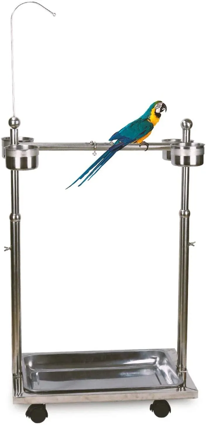 Metal Bird Feeder Stand Adjustable Height Rolling Bird Perch Play Stand Parrot P