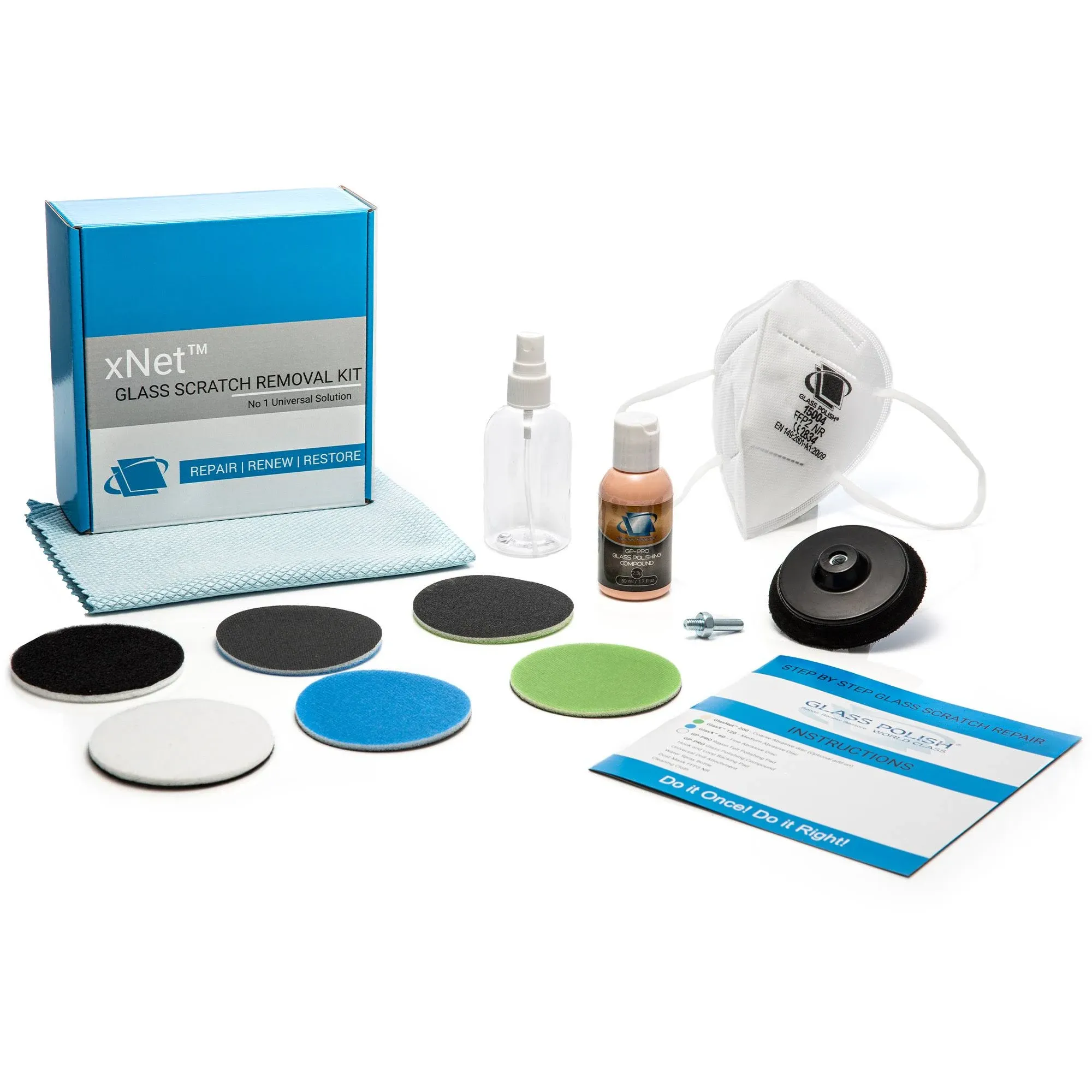 Glass Polish (3'') Glass Scratch Removal Kit for use with a Drill on All Glass Surfaces - GP28003