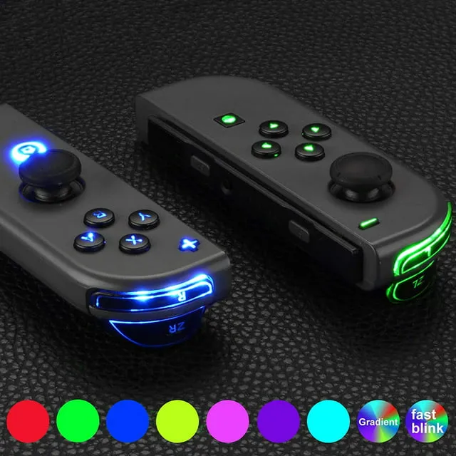 eXtremeRate 7 Colors 9 Modes NS Joycon DFS LED Kit, Multi-Colors Luminated Black Classical Symbols ABXY Trigger Face Buttons for Nintendo Switch & Switch OLED Model Joy-Con - Joycon NOT Included