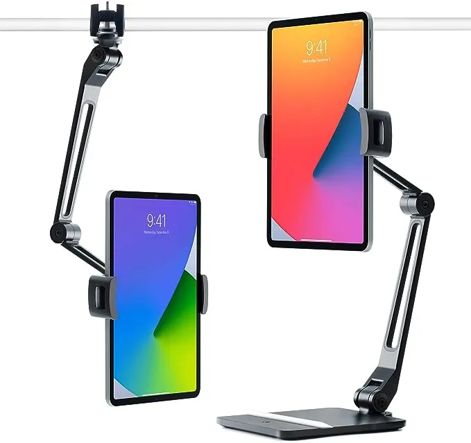 Twelve South HoverBar Duo (2nd Gen) for iPad / iPad Pro/Tablets | Adjustable Arm with New Quick-Release Weighted Base and Surface Clamp Attachments for Mounting (Black)