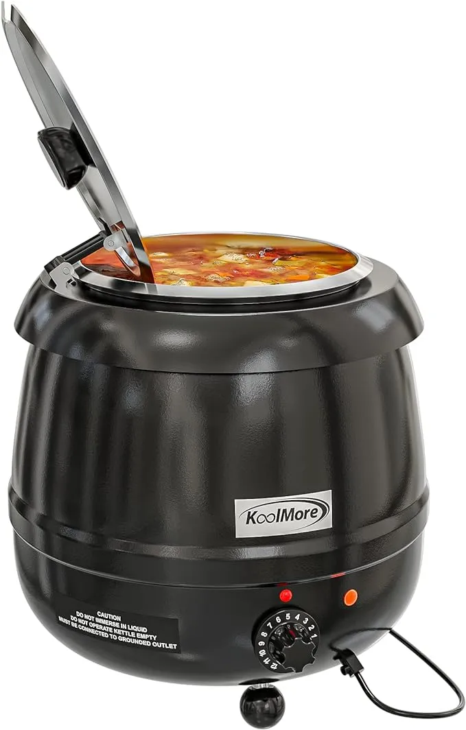 KoolMore Commercial Soup Kettle Warmer with Hinged Lid and Removable Pot Insert for Buffet, Restaurant, Party, Event, and Catering, Large 2.5 Gallon, Electric [Black] (SK-BK-3G)