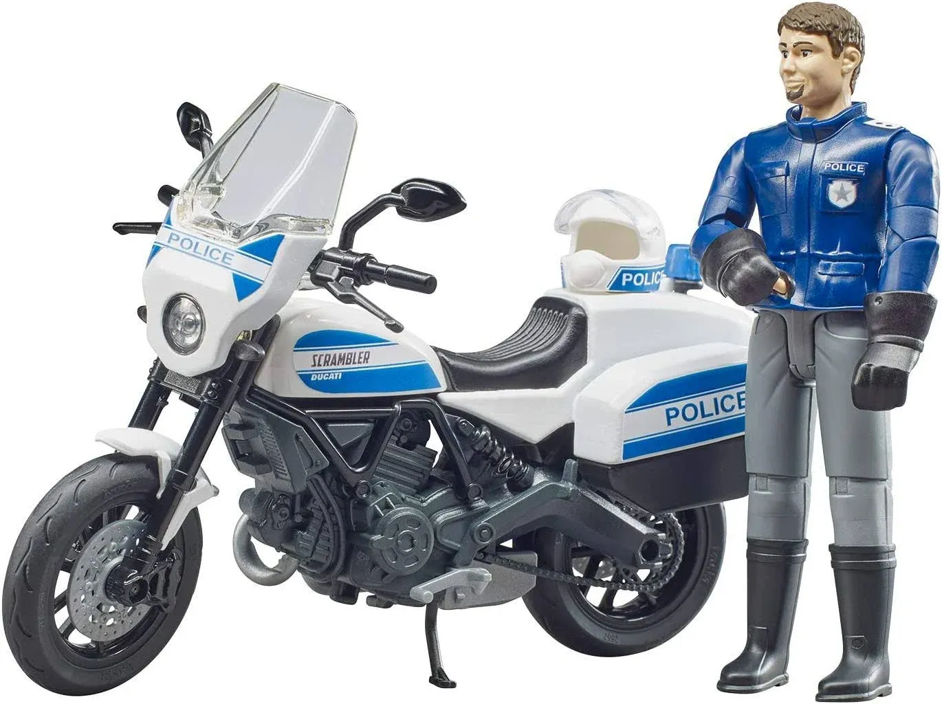 Bruder Bworld Scrambler Ducati Police Motorbike with Policeman