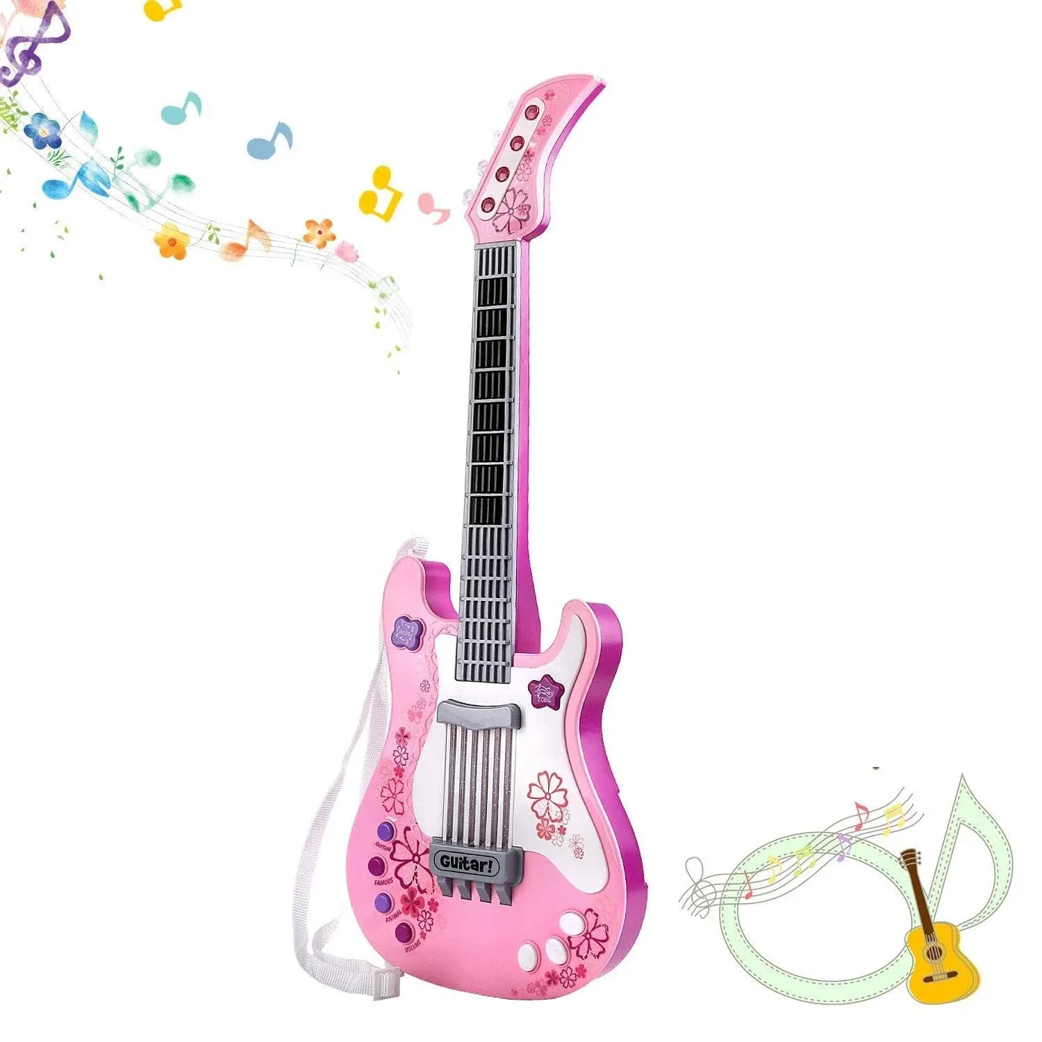 M SANMERSEN Kids Guitar for Girls Music Toys Guitar for Kids Toddler Electric Guitar with Strap Kids Pink Guitar Musical Instrument Toys for 3 4 5 Year Old Girls Gifts