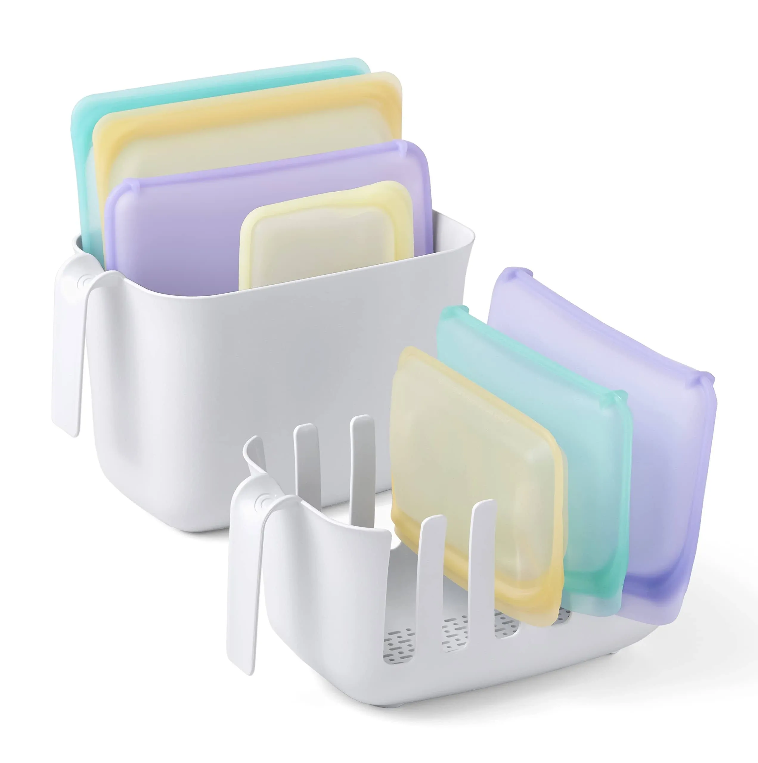 Dry&amp;store Reusable Bag Drying Rack And Bin Set Silicone Bags Organizer And Stora