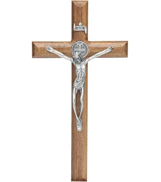 Wall Wood Cross Crucifix 10 in - Antique Silver