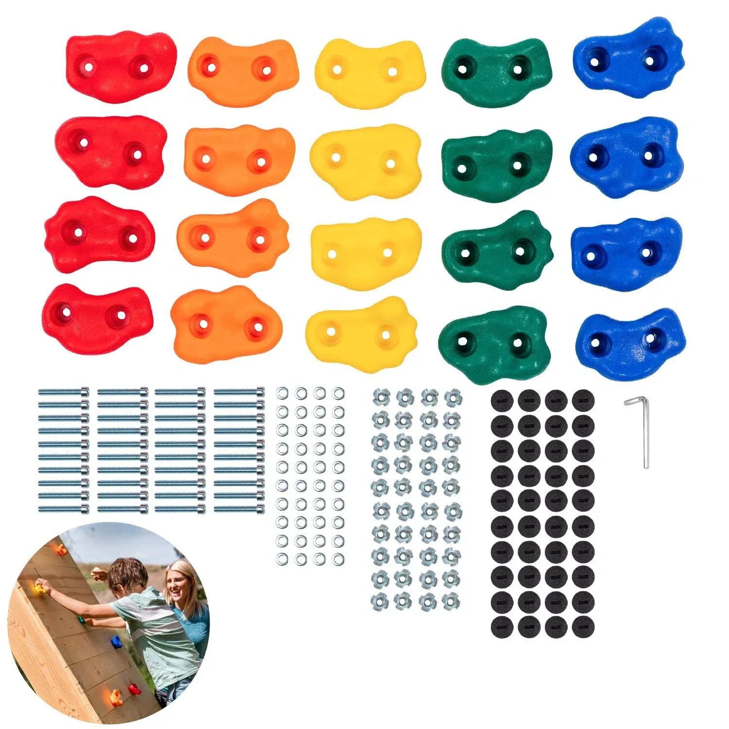 Squirrel Products Kids Rock Climbing Holds with Safety Rock Plugs 20pk