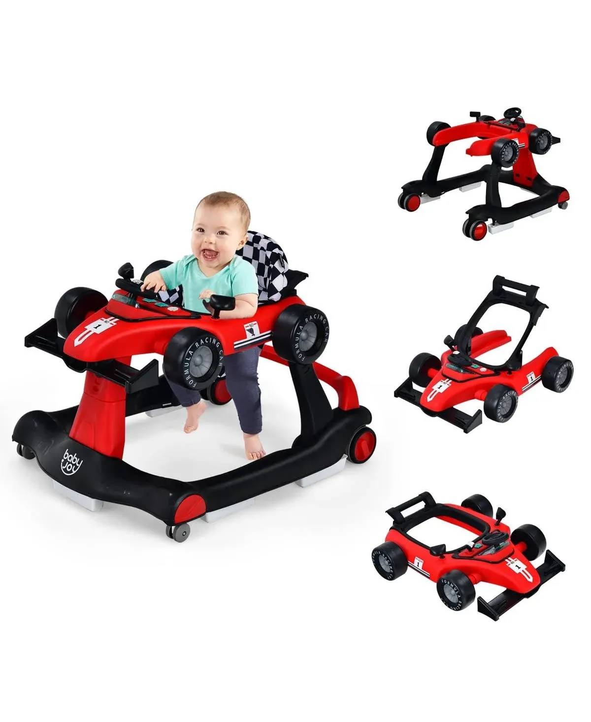 4-in-1 Baby Walker Foldable Activity Push Walker In Red