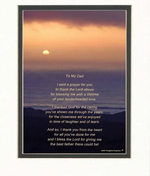 Dad - Father Gifts Dad Gift with Thank You Prayer for Best Dad Poem. Ocean Sunset ...