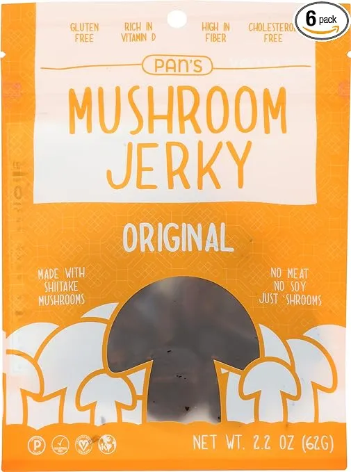 Pan's Mushroom Original Flavor Dried Mushrooms Shitake Jerky, Gluten Free, Soy Free, 2.2 Ounce (Pack of 6)