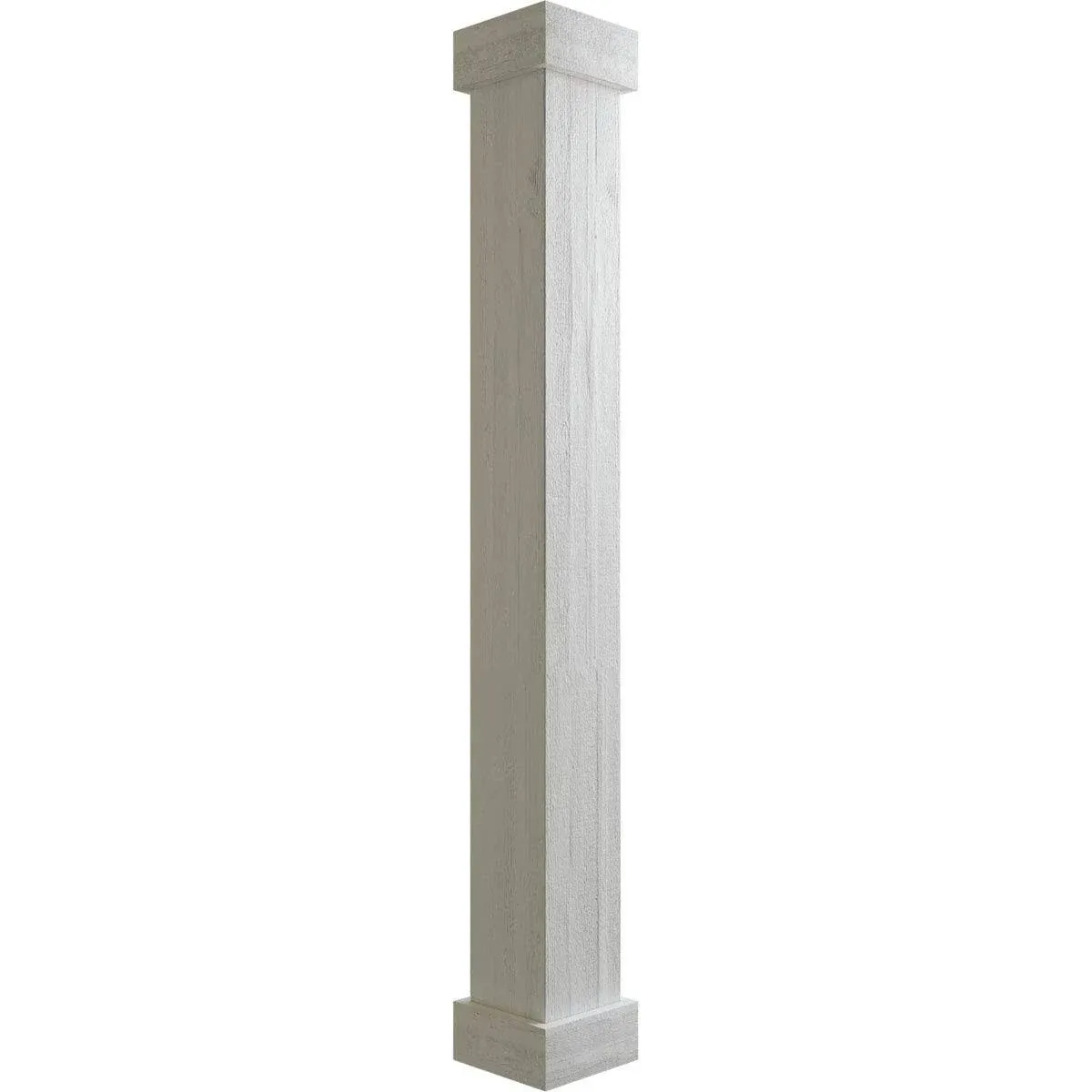 Rough Sawn Faux Wood Non-Tapered Square Column Wrap w/ Standard Capital & Base, 18"W x 9\'H