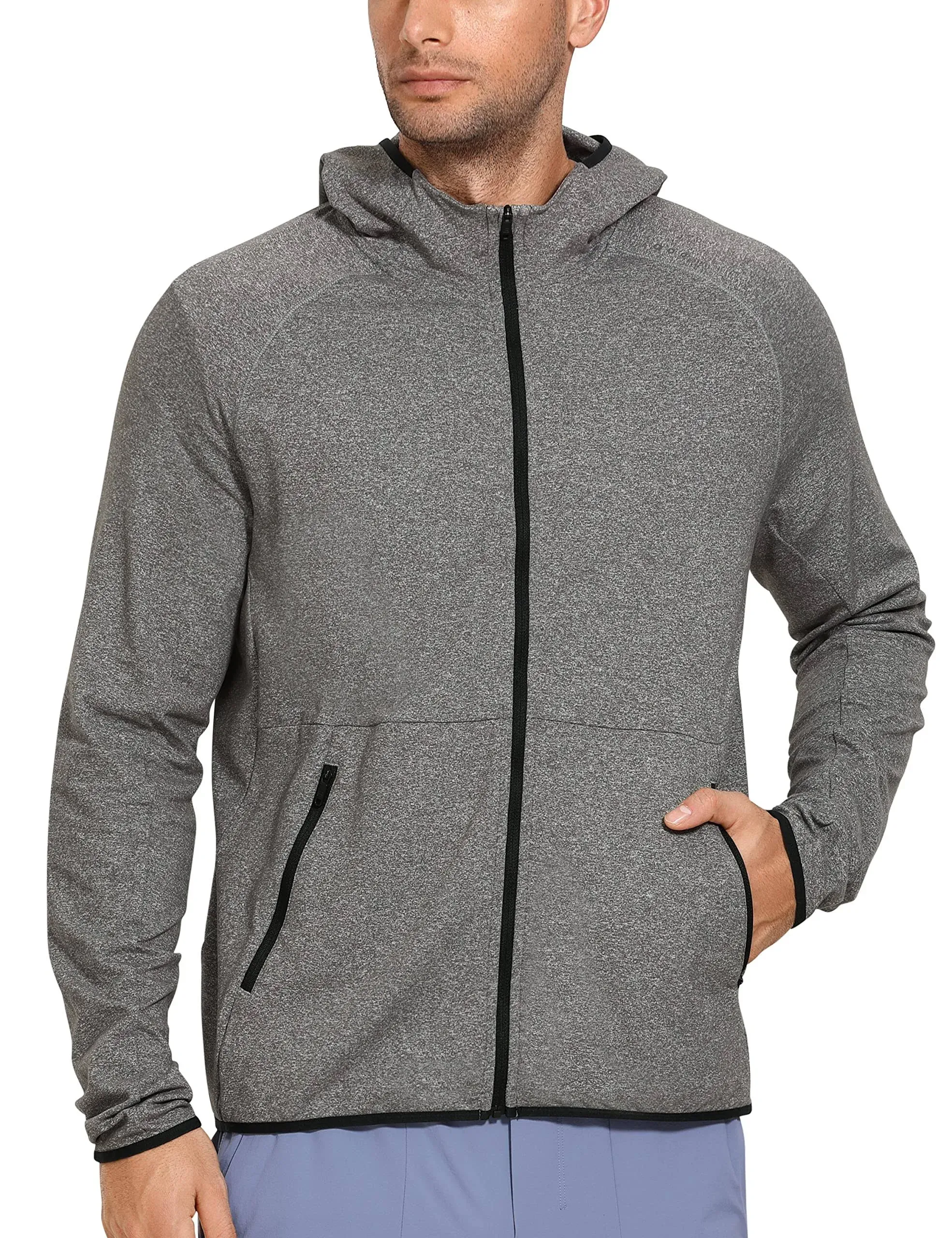 CRZ Yoga Men's Run Classic Fit Outerwear Brushed Full Zip Hoodie Grey Heather / XXL