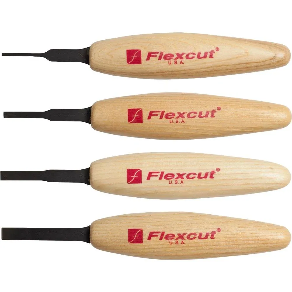 Flexcut Chisel Micro Tool 4 Piece Set w / Wood Handles - MT100