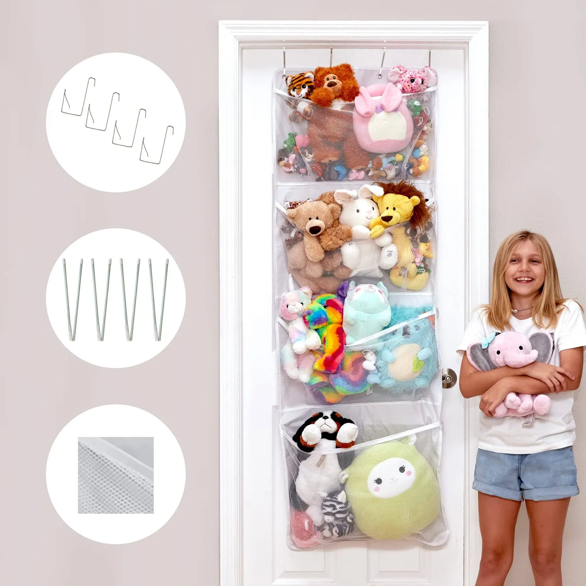 Over Door Stuffed Animal Toy Storage White