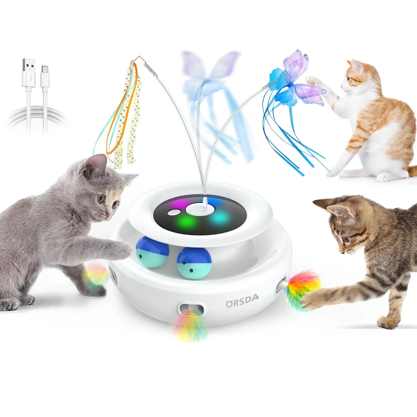 ORSDA 3-in-1 Cat Toys Rechargeable, Interactive Cat Toys for Indoor Cats ...