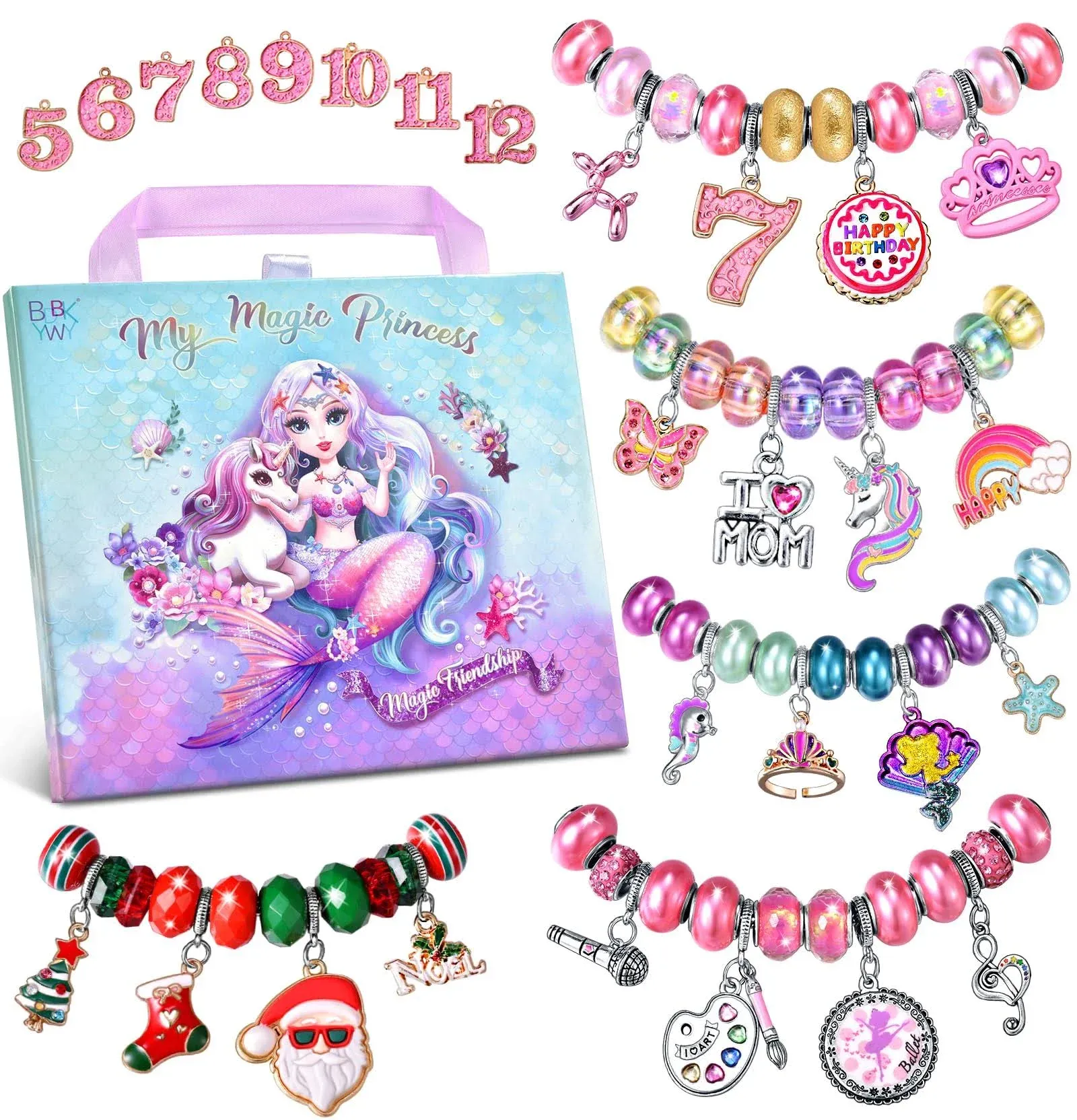 Girls Charm Bracelet Making Kit: Mermaid Jewelry Supplies Make Set Charm Bracelets Kits DIY Art Craft Set Girl Toys Age 5 6 7 8 9 10 11 12 Year Old