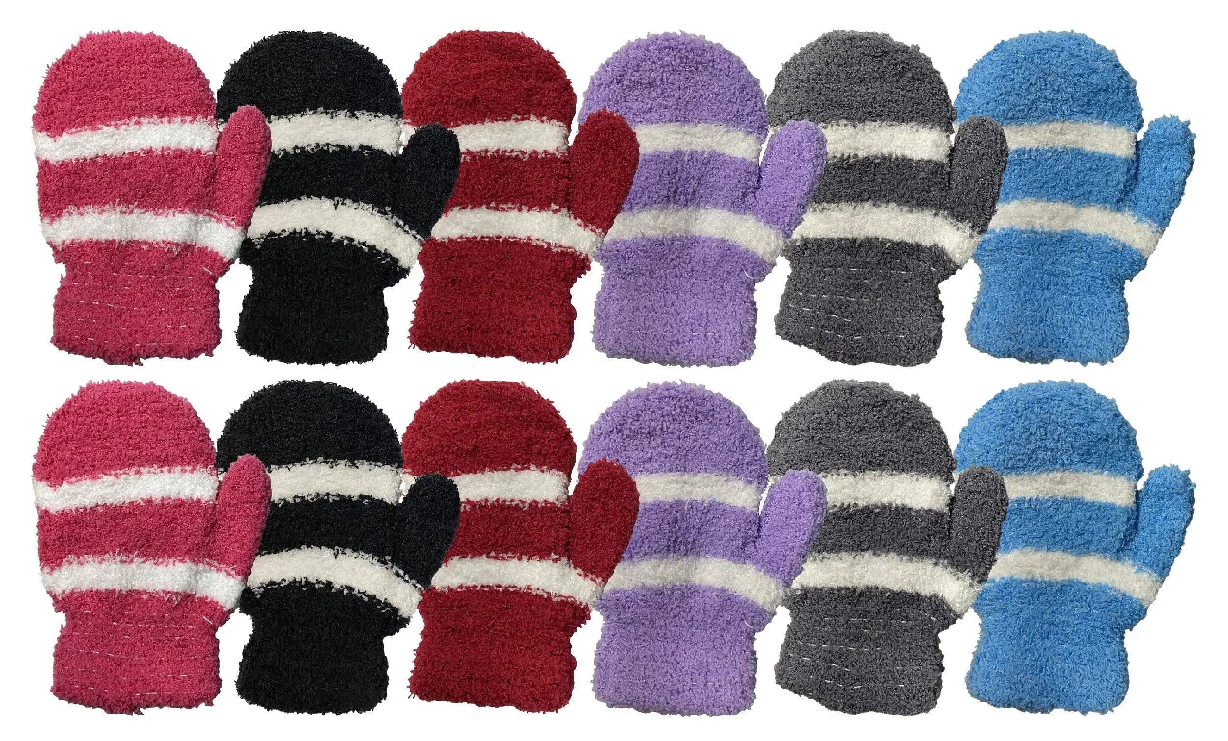 12 PK of Kids Fuzzy Mittens, Warm Soft Mitten Toddlers Children, Bulk (Assorted)