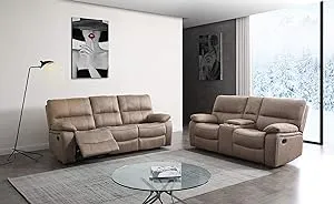 Betsy Furniture 2 Piece Microfiber Reclining Living Room Set, Sofa and Loveseat - Taupe