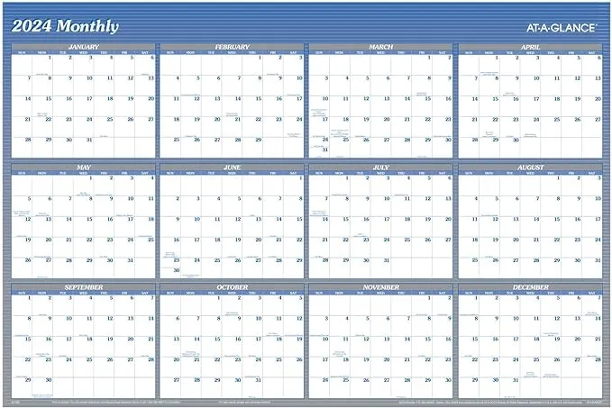 AT-A-GLANCE 2024 Wall Calendar, Dry Erase Monthly Wall Planner, 12 Month, 48" x 32", Extra Large, Vertical/Horizontal, Reversible, Blue (A1152-24)