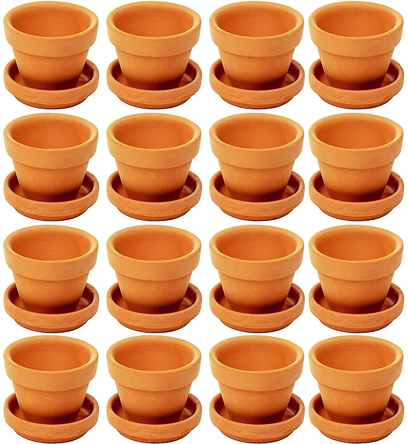 16 Mini Terra Cotta Pots with Saucers 2x2x1.7&#034;