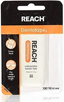 6 Pack Reach Dentotape Waxed Dental Floss Extra Wide Cleaning Surface for Large