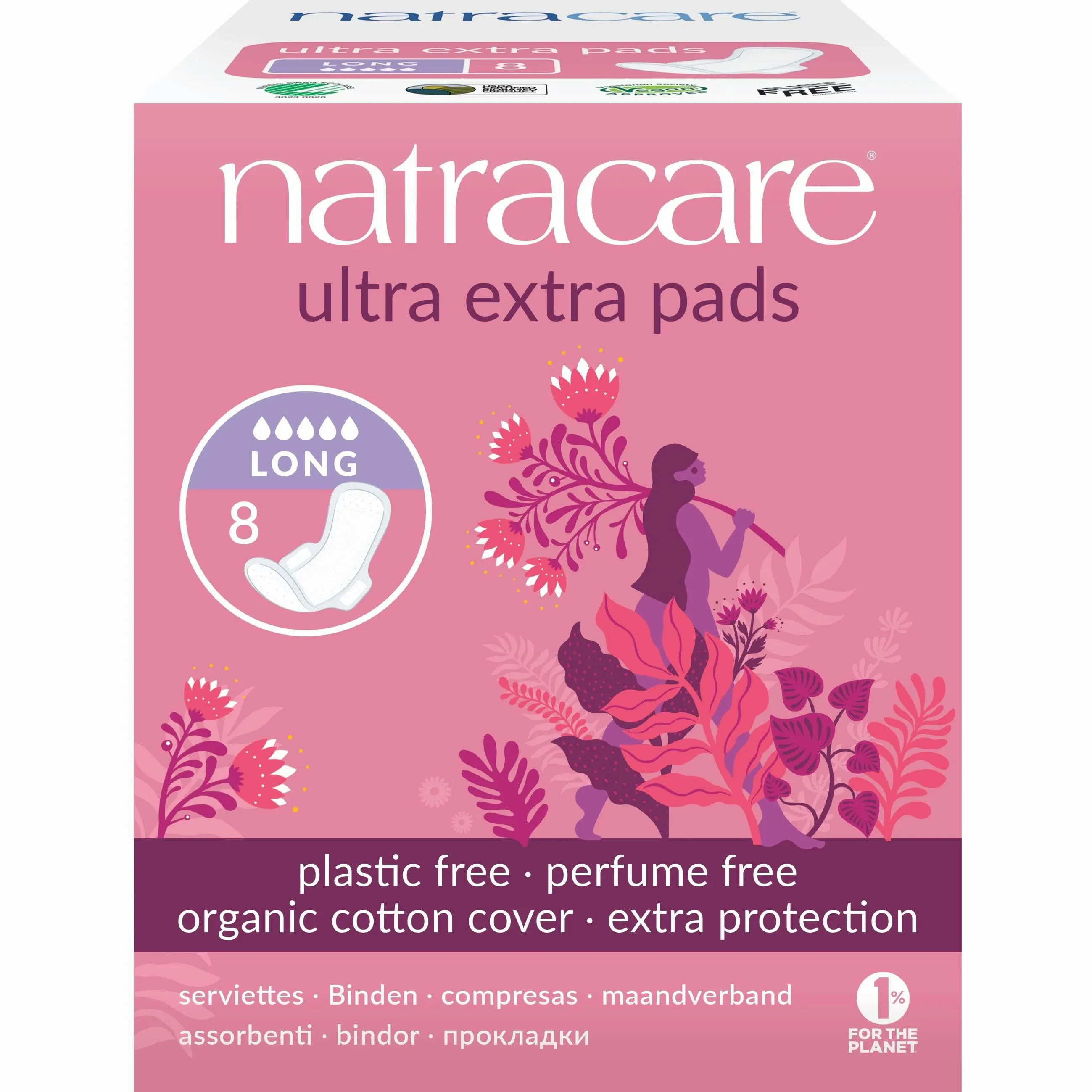 Natracare Pads, Ultra Extra, Long - 8 pads