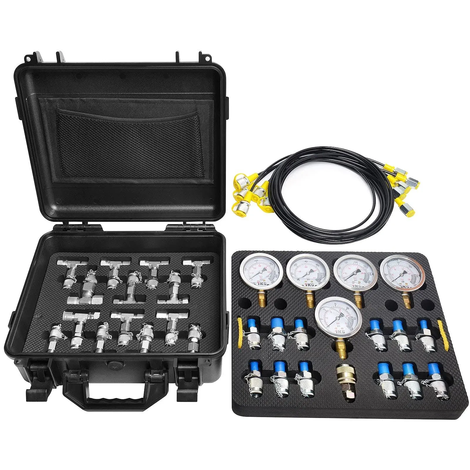 Hydraulic Pressure Gauge Set With 5 Test Hoses, Yfixtool, 14 Tee Connectors