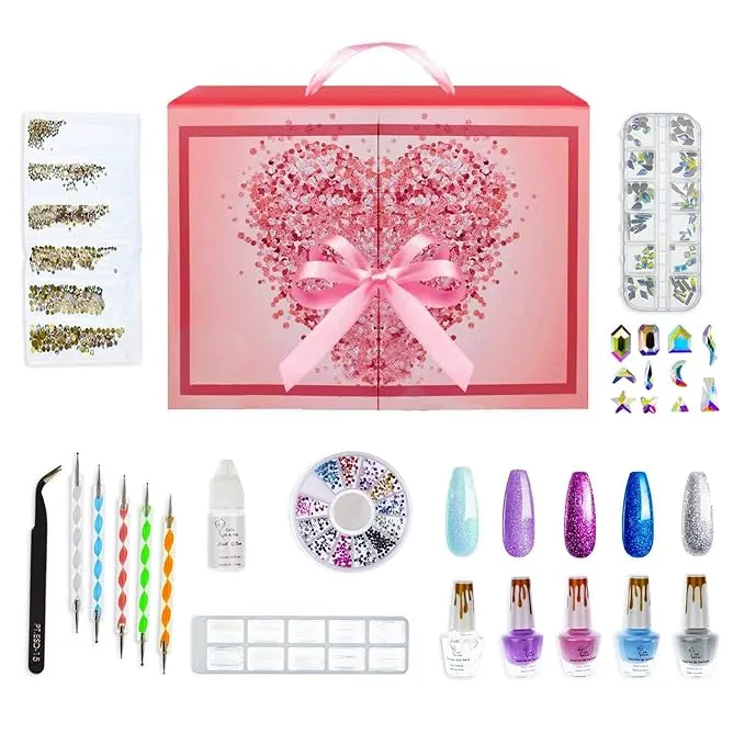 Nail Kit for Girls, Nail Art Design Tools Kit for Beginners with Rhinestones, Nail Gems,Crystals, Jewels, Diamonds, Tweezer, Nail Dotting Tool, Nail Gift Set with Nail Decoration Accessories